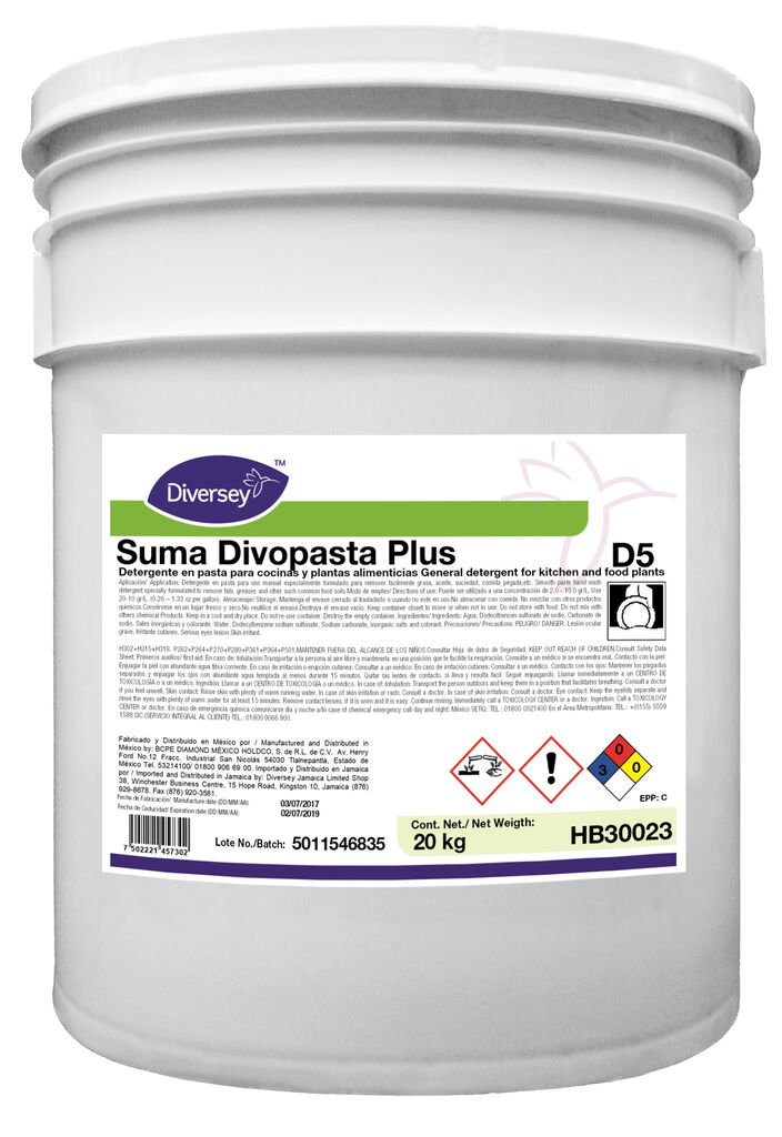 SUMA DIVOPASTA PLUS 20kg - Detergente para limpieza general en cocinas y plantas alimenticias
